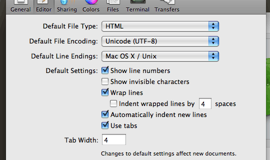 Coda Preferences Editor Tab