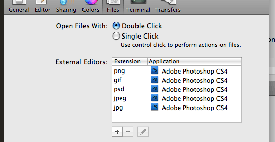 Coda Preferences Files Tab